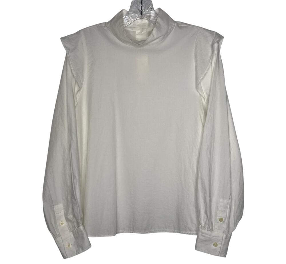 Everlane The Wing Shoulder Mockneck Silky Cotton Blouse mock neck Ivory small